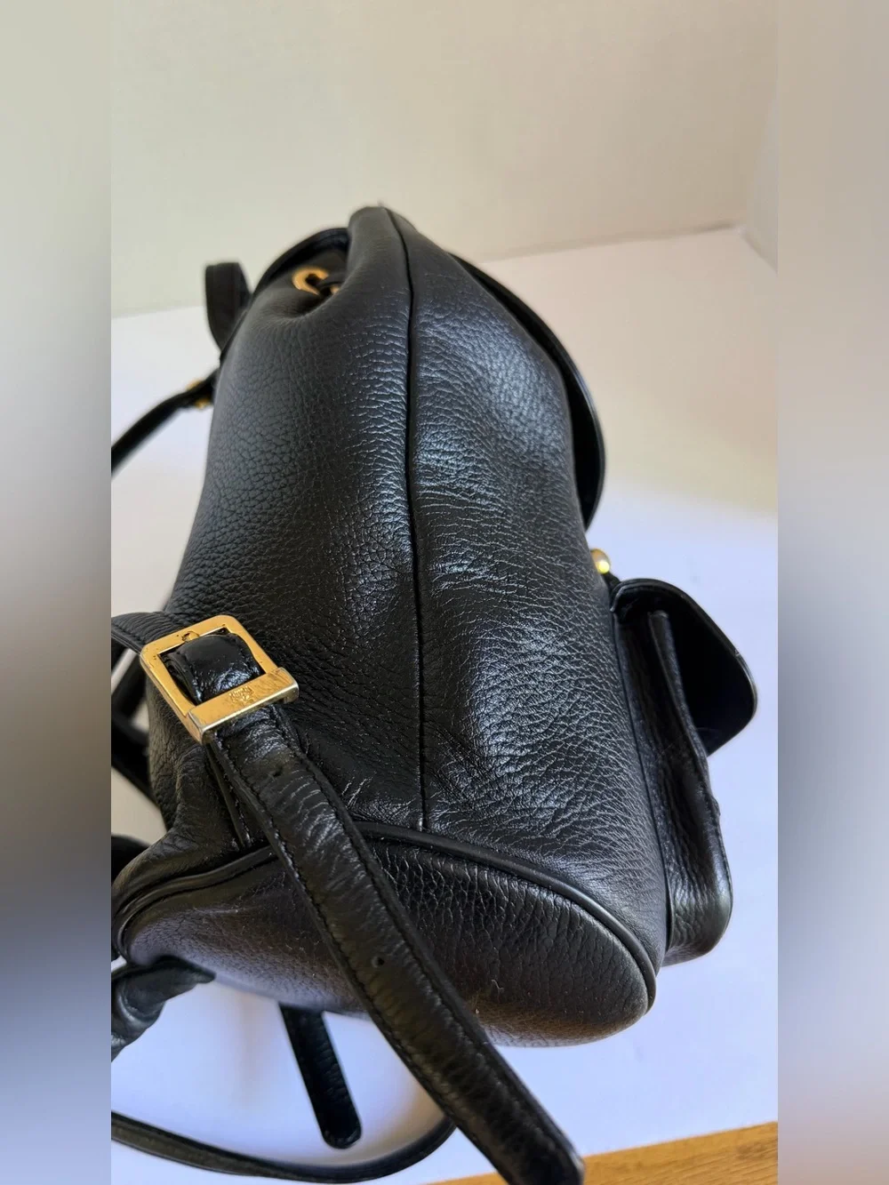 MCM Black all Leather Backpack with Gold Hardware and Tassels